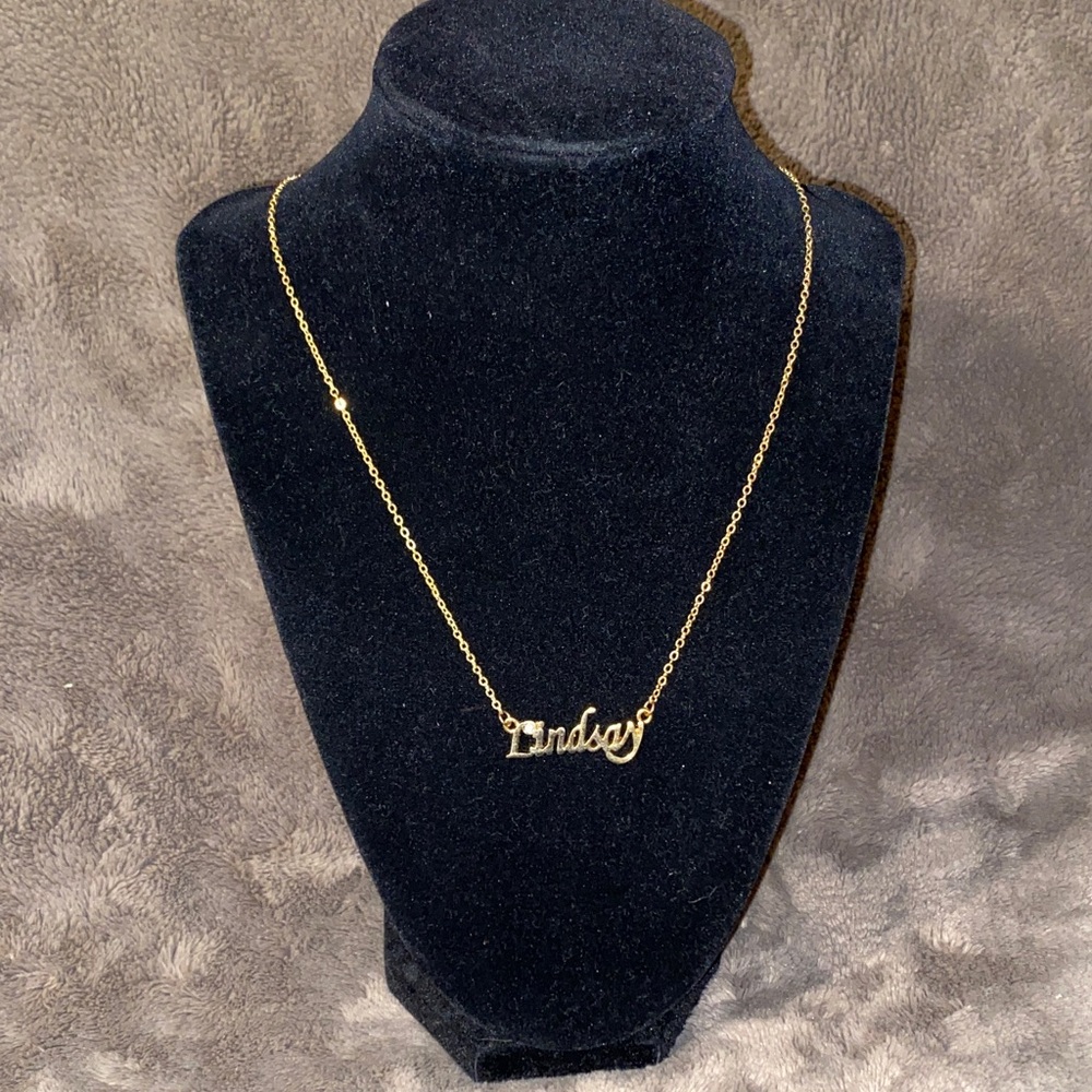Lindsay Gold Tone Name Necklace